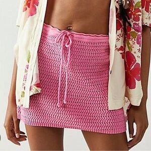 NWOT FP BEACH Brandi pink crochet mini skirt size small/medium
